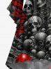 Plus Size Halloween Costume Skulls Tree Cloud Galaxy Print Ruched Flare Sleeve High Low Dress -  