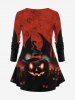 Plus Size Halloween Costume Hat Pumpkin Latern Tomb Eyes Print T-shirt -  