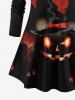 Plus Size Halloween Costume Hat Pumpkin Latern Tomb Eyes Print T-shirt -  
