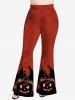 Plus Size Halloween Costume Hat Pumpkin Latern Tomb Eyes Print Flare Pants -  