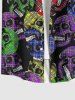 Plus Size Colorful Plaid Skulls Print Halloween Button Pocket Shirt For Men -  
