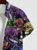 Plus Size Colorful Plaid Skulls Print Halloween Button Pocket Shirt For Men -  