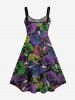 Plus Size Colorful Plaid Skulls Print Halloween Costume A Line Tank Dress -  
