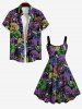 Plus Size Colorful Plaid Skulls Print Halloween Costume A Line Tank Dress -  
