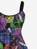 Robe Costume D'Halloween Ligne A Colorée Crâne Imprimée de Grande Taille - Noir 5X