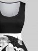 Plus Size Pumpkin Bat Fence Moon Print Halloween Costume Vintage Swing A Line Dress -  