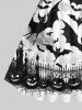 Plus Size Pumpkin Bat Fence Moon Print Halloween Costume Vintage Swing A Line Dress -  