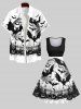 Plus Size Pumpkin Bat Fence Moon Print Halloween Costume Vintage Swing A Line Dress -  