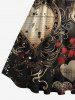 Robe Trapèze D'Halloween Rose Cœur Lettre Imprimés de Grande Taille - Noir L