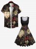 Robe Trapèze D'Halloween Rose Cœur Lettre Imprimés de Grande Taille - Noir L