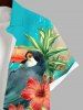 Plus Size Parrot Floral Tropical Leaf Sea Beach Print Hawaii Button Pocket Shirt For Men -  
