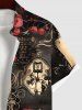 Plus Size Rose Flower Heart Letters Print Halloween Button Pocket Shirt For Men -  