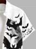 Plus Size Pumpkin Bat Fence Moon Print Halloween Button Pocket Shirt For Men -  
