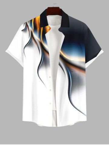 Plus Size Colorblock Glitter Light Beam 3D Print Buttons Pocket Hawaii Shirt For Men - WHITE - XL