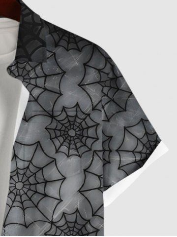 Plus Size Halloween Costume Spider Web Ombre Print Buttons Pocket Shirt For Men