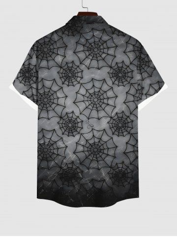 Plus Size Halloween Costume Spider Web Ombre Print Buttons Pocket Shirt For Men