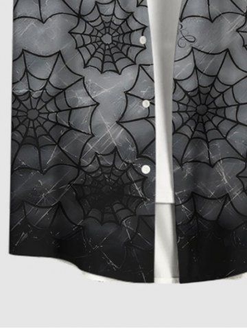 Plus Size Halloween Costume Spider Web Ombre Print Buttons Pocket Shirt For Men