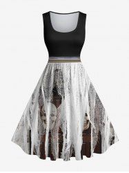 Robe Trapèze Vintage D'Halloween Déchiré Crâne Imprimée Grande Taille - Noir 2X