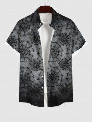 Plus Size Halloween Costume Spider Web Ombre Print Buttons Pocket Shirt For Men -  