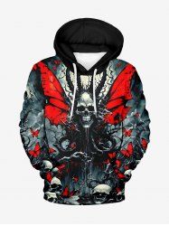 Plus Size Halloween Costume Skull Octopus Bloody Butterfly Print Pocket Drawstring Hoodie For Men -  