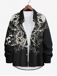 Plus Size Halloween Costume Skulls Print Buttons Long Sleeve Shirt For Men -  