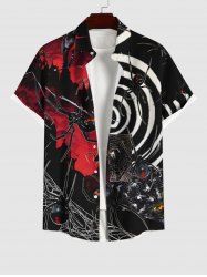 Plus Size Dartboard Hell Spider Web Print Halloween Button Pocket Shirt For Men -  