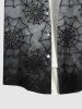Plus Size Halloween Costume Spider Web Ombre Print Buttons Pocket Shirt For Men -  