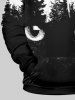 Plus Size Tree Forest Cat Print Halloween Pocket Drawstring Pullover Long Sleeves Hoodie For Men -  