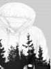 Plus Size Tree Forest Cat Print Halloween Pocket Drawstring Pullover Long Sleeves Hoodie For Men -  