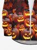 Plus Size Glitter Pumpkin Lantern Bat Castle Ombre Galaxy Moon Print Halloween Button Shirt For Men -  