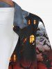 Plus Size Glitter Pumpkin Lantern Bat Castle Ombre Galaxy Moon Print Halloween Button Shirt For Men -  