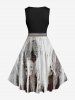 Plus Size Skull Distressed Gauze Print Halloween Costume Vintage Swing A Line Dress -  