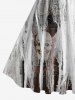 Plus Size Skull Distressed Gauze Print Halloween Costume Vintage Swing A Line Dress -  