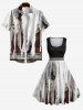 Plus Size Skull Distressed Gauze Print Halloween Costume Vintage Swing A Line Dress -  