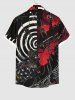 Plus Size Dartboard Hell Spider Web Print Halloween Button Pocket Shirt For Men -  
