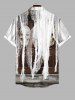 Plus Size Skull Distressed Gauze Print Halloween Button Pocket Shirt For Men -  