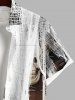 Plus Size Skull Distressed Gauze Print Halloween Button Pocket Shirt For Men -  