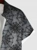 Plus Size Halloween Costume Spider Web Ombre Print Buttons Pocket Shirt For Men -  