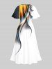 Robe Mi-longue en Blocs de Couleurs et Brillante 3D Imprimé Grande Taille - Blanc 1X