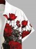 Plus Size Halloween Costume Rose Flower Skull Print Buttons Pocket Shirt For Men -  