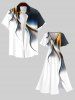 Robe Mi-longue en Blocs de Couleurs et Brillante 3D Imprimé Grande Taille - Blanc 1X