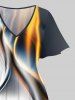 Plus Size Colorblock Glitter Light Beam 3D Print Split Hawaii Midi Dress -  