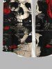 Plus Size Halloween Costume Rose Flower Skull Print Buttons Pocket Shirt For Men -  