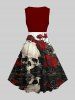 Plus Size Halloween Costume Rose Flower Skull Print 1950s Vintage Dress -  