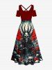 Plus Size Halloween Costume Skull Octopus Bloody Butterfly Print Cold Shoulder Crisscross Maxi Dress -  