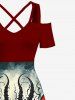 Plus Size Halloween Costume Skull Octopus Bloody Butterfly Print Cold Shoulder Crisscross Maxi Dress -  
