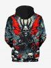 Plus Size Halloween Costume Skull Octopus Bloody Butterfly Print Pocket Drawstring Hoodie For Men -  