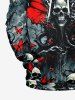 Plus Size Halloween Costume Skull Octopus Bloody Butterfly Print Pocket Drawstring Hoodie For Men -  