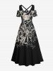 Plus Size Halloween Costume Skulls Print Cold Shoulder Crisscross Maxi Dress -  