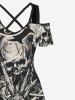 Plus Size Halloween Costume Skulls Print Cold Shoulder Crisscross Maxi Dress -  